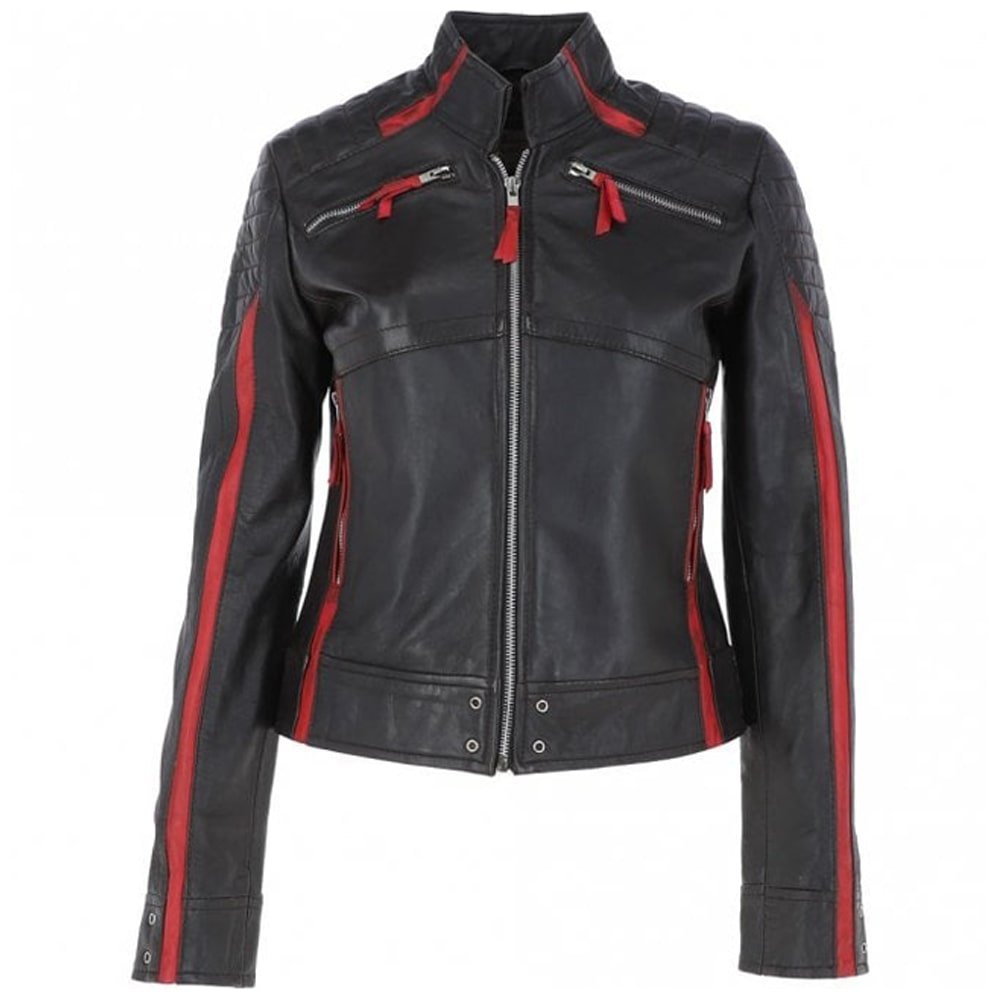 Black And Red Biker Jacket Women