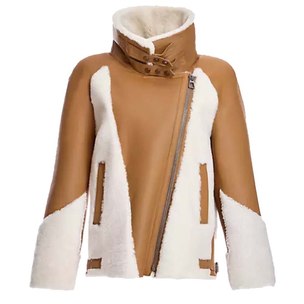 Brown And White Shearling Jacket Women
