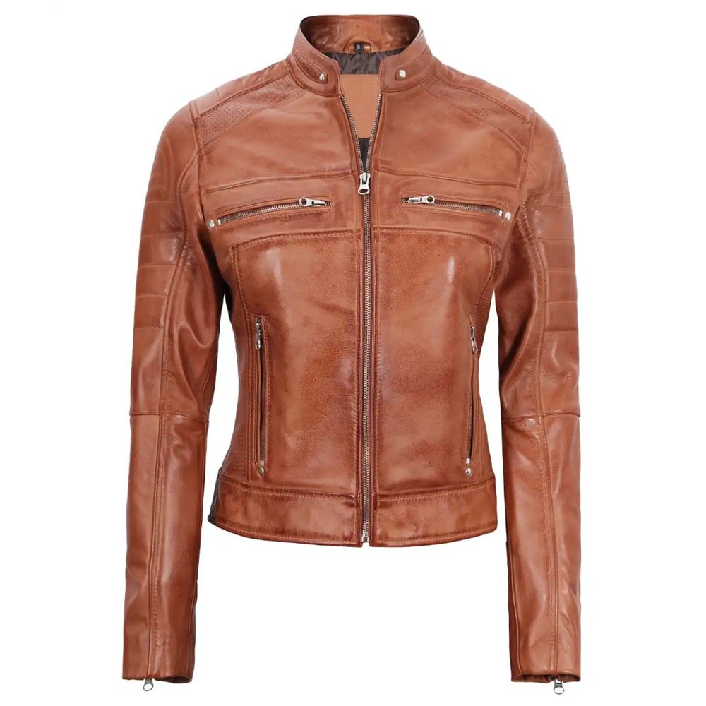 Brown Biker Leather Jacket Women