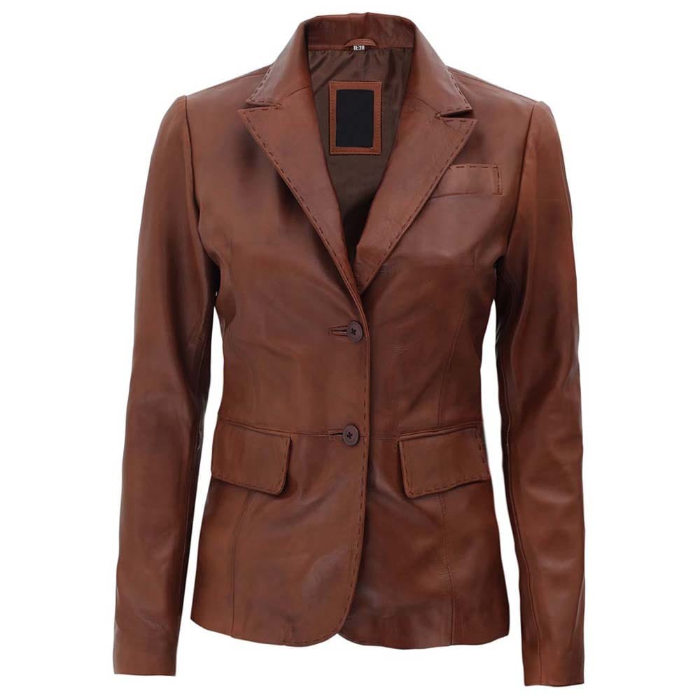 Brown Leather Blazer Women