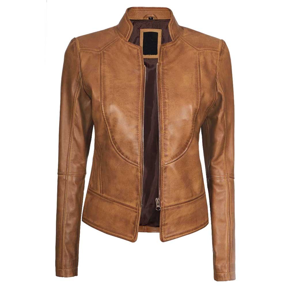 Brown Leather Motorcycle Jacket Women
