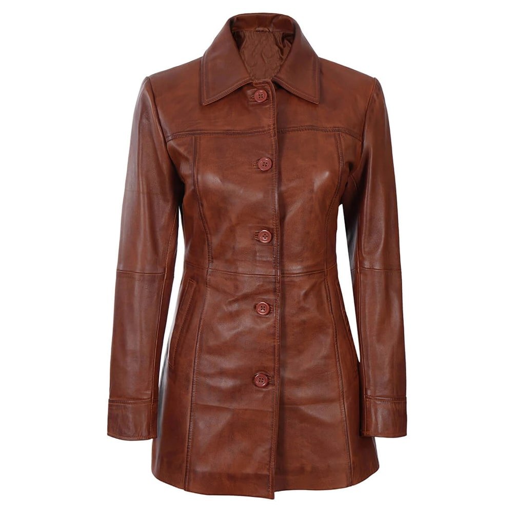 Brown Long Leather Jacket Women