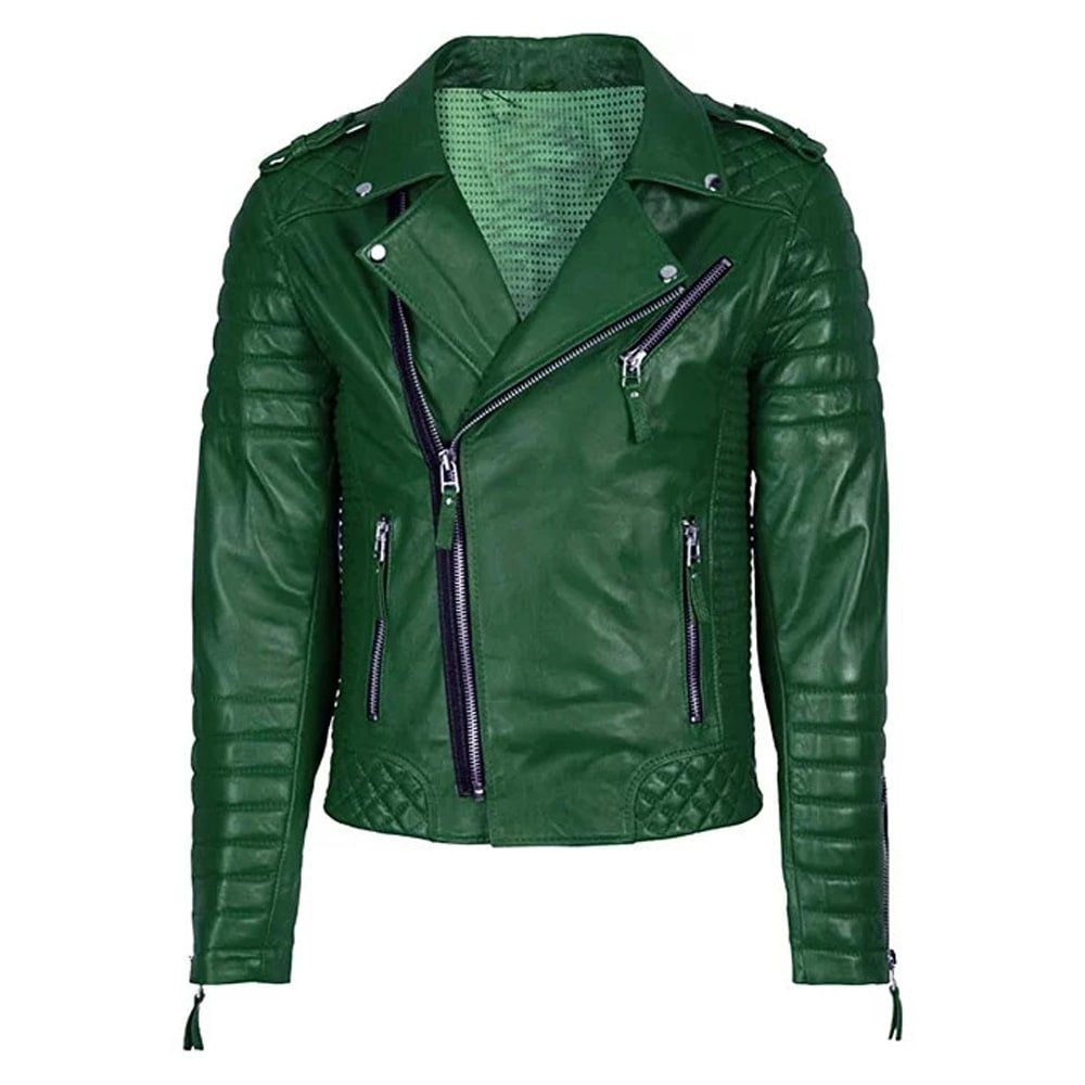 Green Leather Biker Jacket