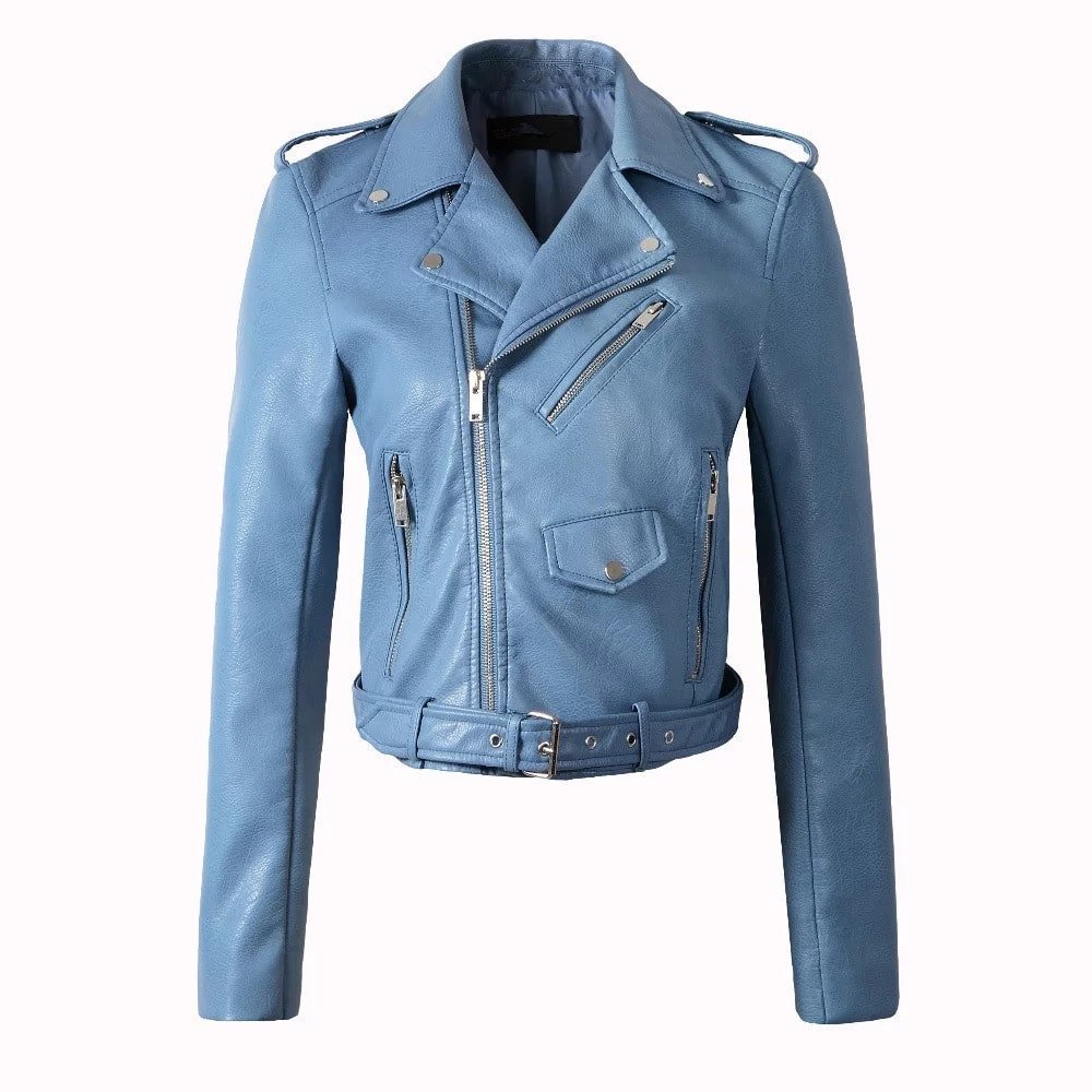 Light Blue Leather Jacket Womens