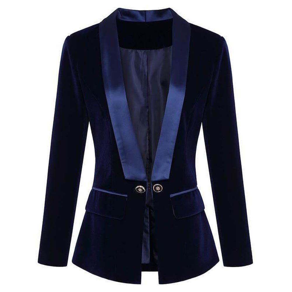 Navy Blue Velvet Blazer Jacket