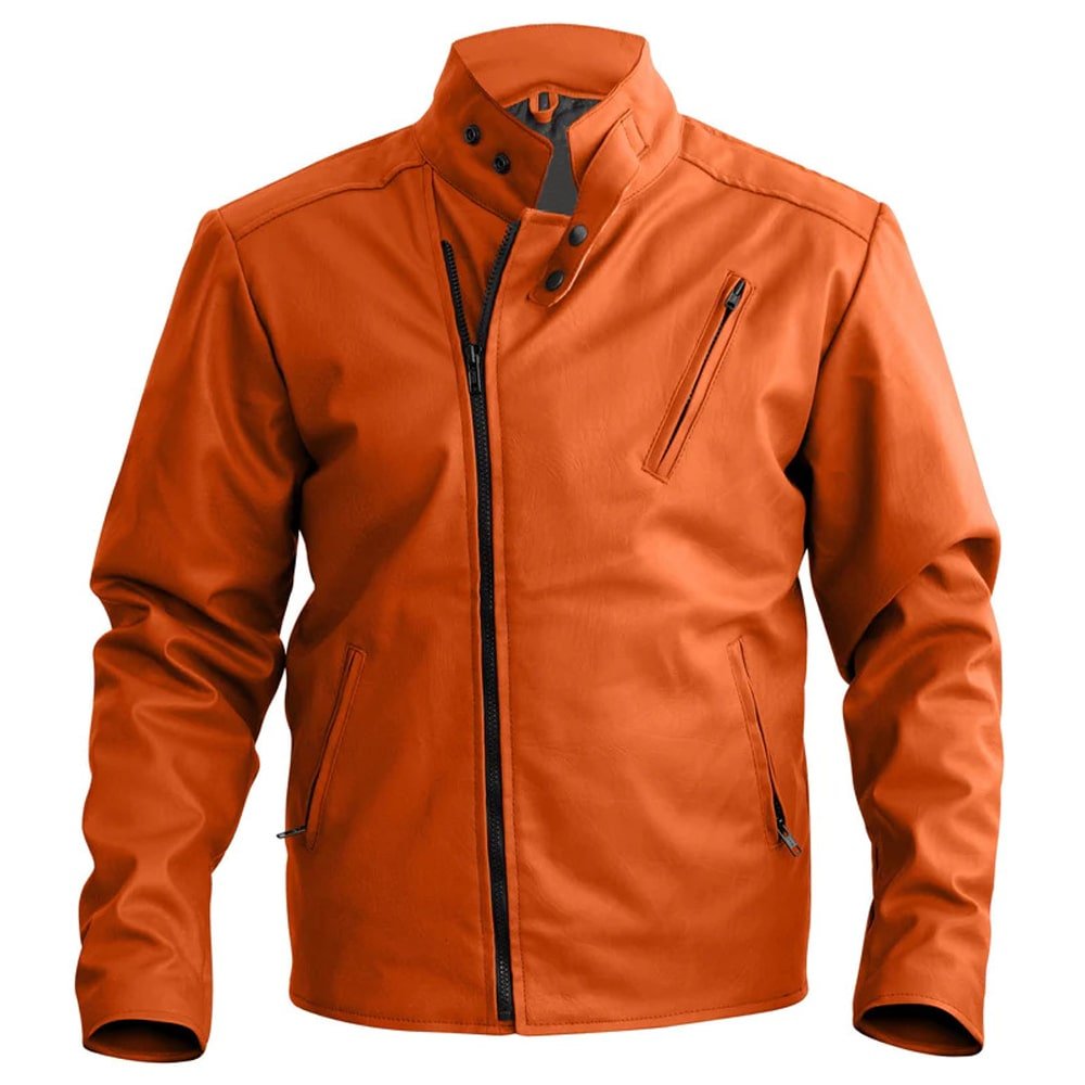 Orange Leather Jacket Mens