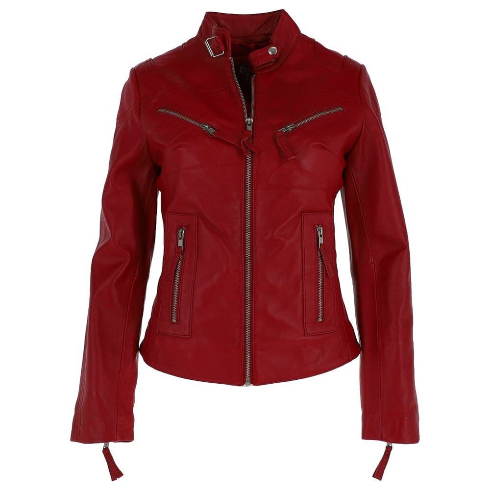 Red Women Biker Jacket