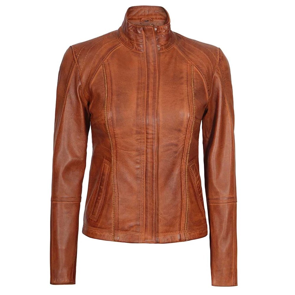 Women Real Leather Jacket Brown