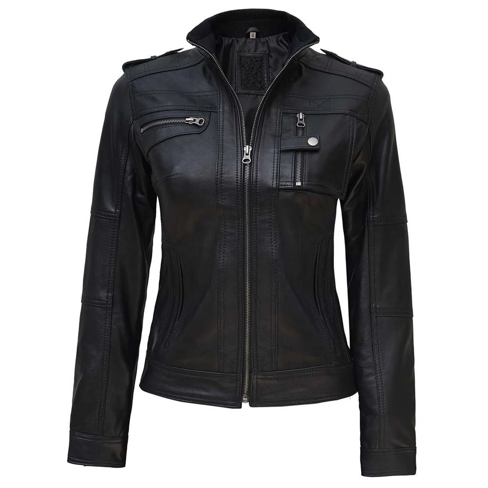 Womens Black Biker Leather Jacket